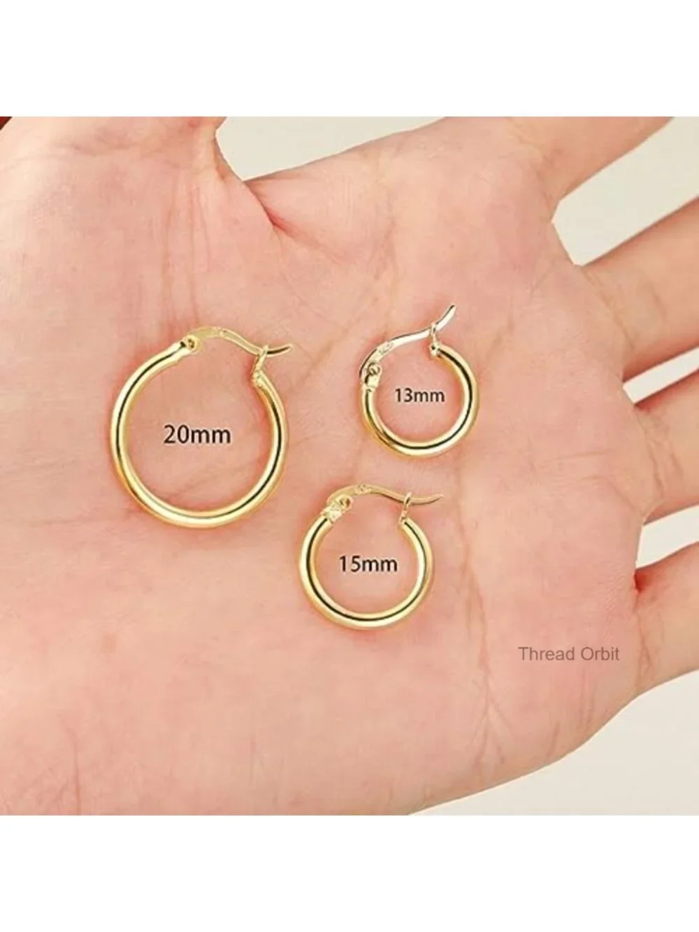 3 Pairs Small Gold Hoop Earrings Set, 13-20mm, Sterling Silver Post, 14K Gold